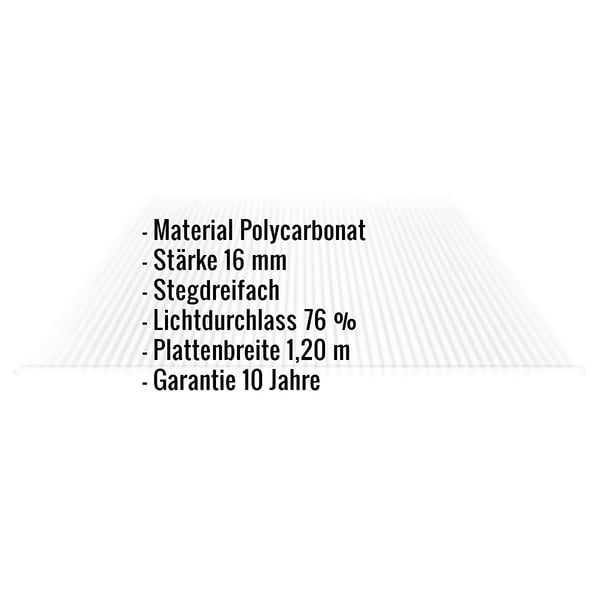 Polycarbonat Stegplatte | 16 mm | Breite 1,20 m | Klar | 4,00 m