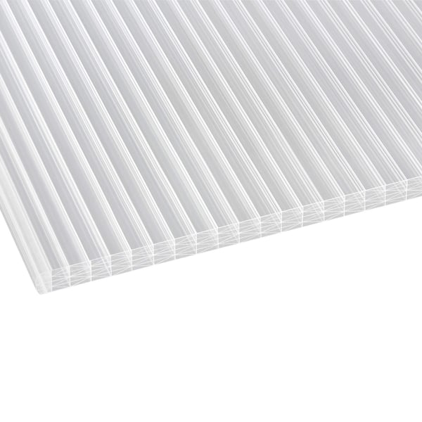 Polycarbonat Stegplatte 25 mm klar, schräg von oben, mit sieben Kammern und Stegen
