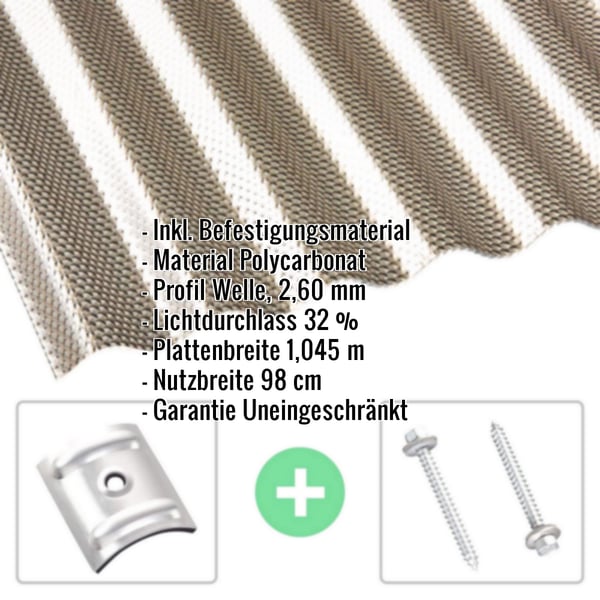 Polycarbonat Wellplatte | 76/18 | Sparpaket | 2,60 mm | Bronze | Wabenstruktur | Breite 6,93 m | Länge 7,00 m