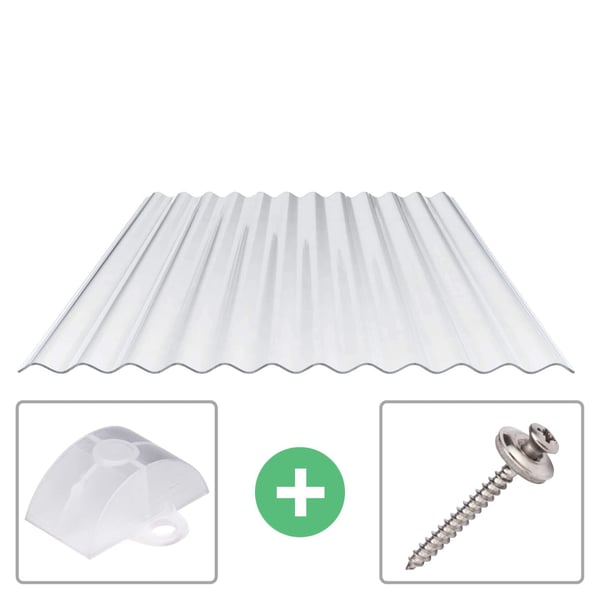 Polycarbonat Wellplatte | 76/18 | Sparpaket | 0,90 mm | Klar | 2-Seiten UV-Schutz | Breite 6,93 m | Länge 4,50 m