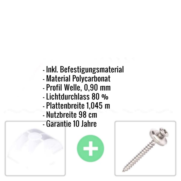 Polycarbonat Wellplatte | 76/18 | Sparpaket | 0,90 mm | Opal Weiß | 2-Seiten UV-Schutz | Breite 5,95 m | Länge 2,00 m