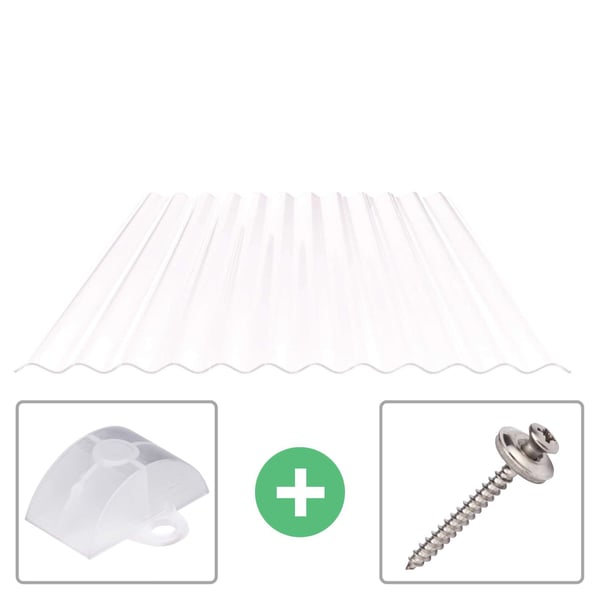 Polycarbonat Wellplatte | 76/18 | Sparpaket | 0,90 mm | Opal Weiß | 2-Seiten UV-Schutz | Breite 5,95 m | Länge 2,00 m