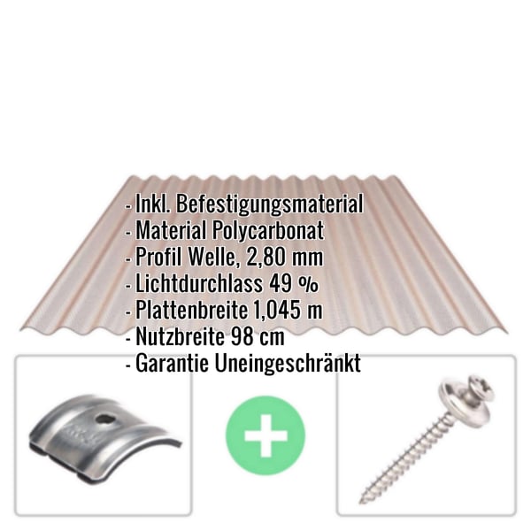 Polycarbonat Wellplatte | 76/18 | Sparpaket | 2,80 mm | Bronze | Wabenstruktur | Breite 6,93 m | Länge 3,00 m
