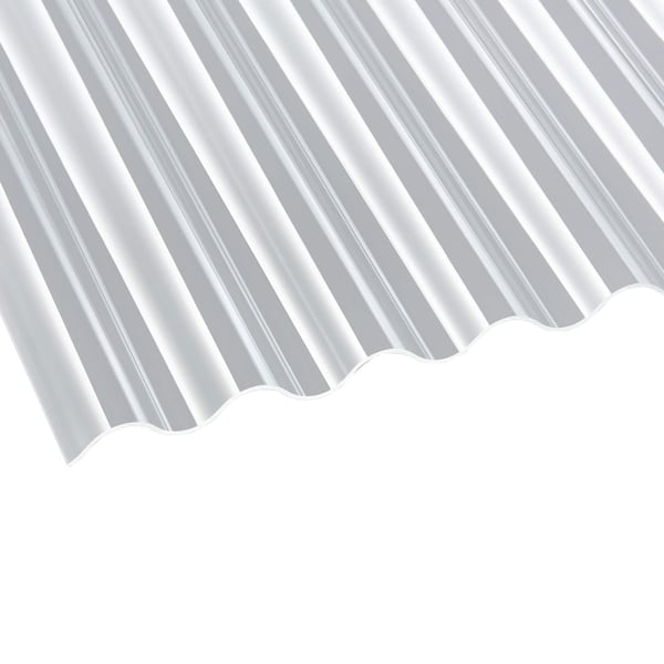 Polycarbonat Wellplatte klar 2,50 mm, schraeg von oben fotografiert, Wellenprofil 76/18 sichtbar