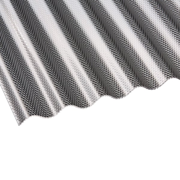 Polycarbonat Wellplatte 2,60 mm, Graphit, mit Wabenstruktur, schraeg von oben fotografiert