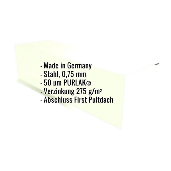 Pultabschluss Stahl 0,75 mm Grauweiß mit eingeblendeten Eckdaten