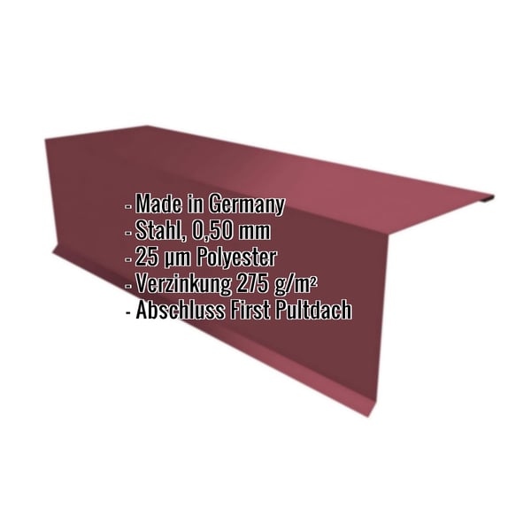 Pultabschluss Weinrot RAL 3005 Stahl 0,50 mm mit eingeblendeten Eckdaten Made in Germany, 25 µm Polyester