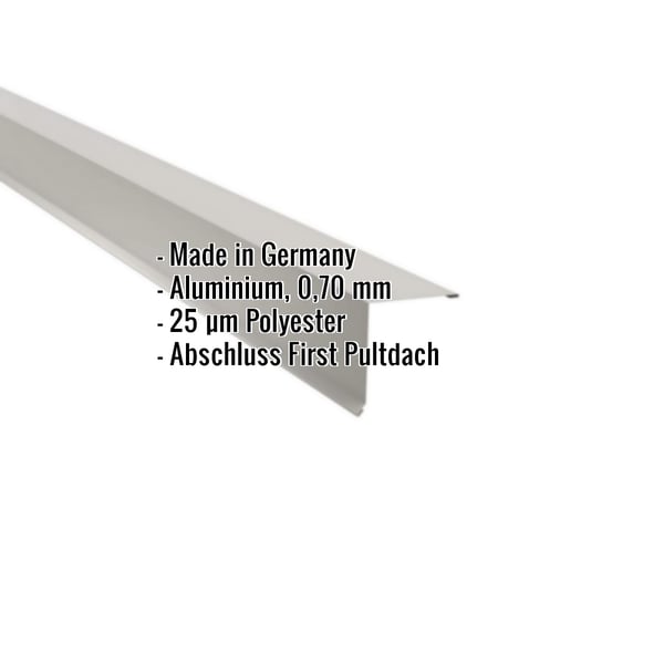 Pultabschluss Aluminium Weißaluminium RAL 9006, 0,70 mm, mit eingeblendeten Eckdaten