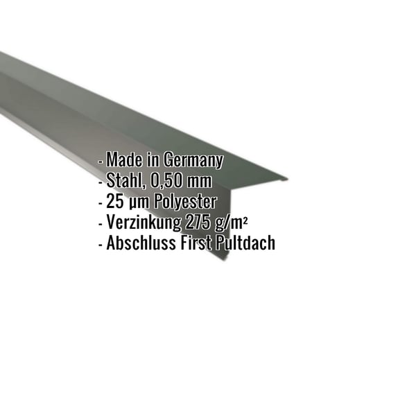 Pultabschluss Chromoxidgrün RAL 6020 Stahl 0,50 mm mit Polyesterbeschichtung, Eckdaten eingeblendet