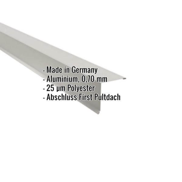 Pultabschluss Aluminium Weißaluminium, 0,70 mm, mit eingeblendeten Eckdaten
