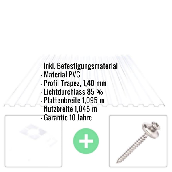 PVC Spundwandplatte | 70/18 | Sparpaket | 1,40 mm | Klarbläulich | Breite 3,18 m | Länge 3,00 m