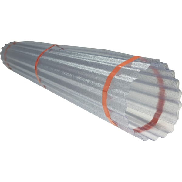 Gerollte PVC Wellplatte 32/09, klar, 0,80 mm, mit orangefarbenen Bändern gesichert