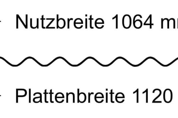 Technische Zeichnung der PVC Wellplatte 76/18 mit Nutzbreite 1064 mm und Plattenbreite 1120 mm