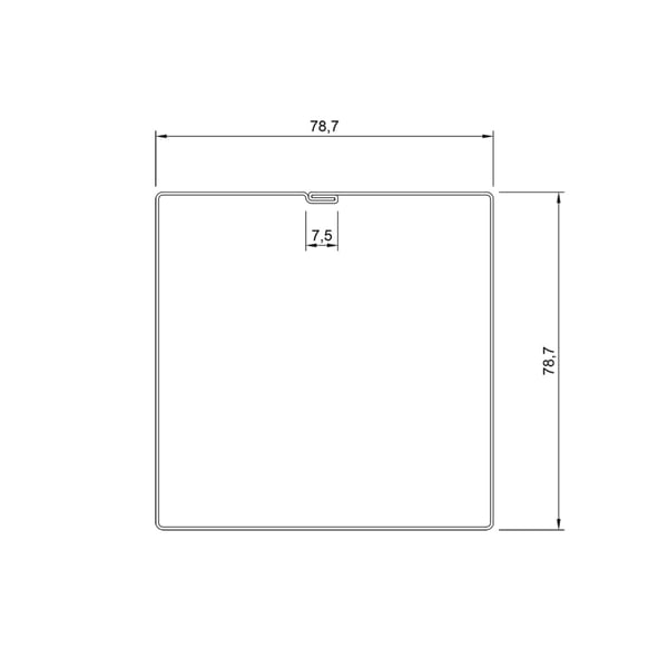 Technische Zeichnung des Regenfallrohrs, quadratischer Querschnitt mit Massen 78,7 x 78,7 mm