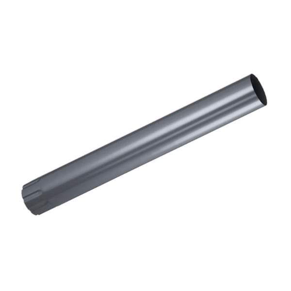 Regenfallrohr aus graphitgrauem Stahl (RAL 7024) mit 50 µm Polyurethan-Beschichtung, schraeg von oben