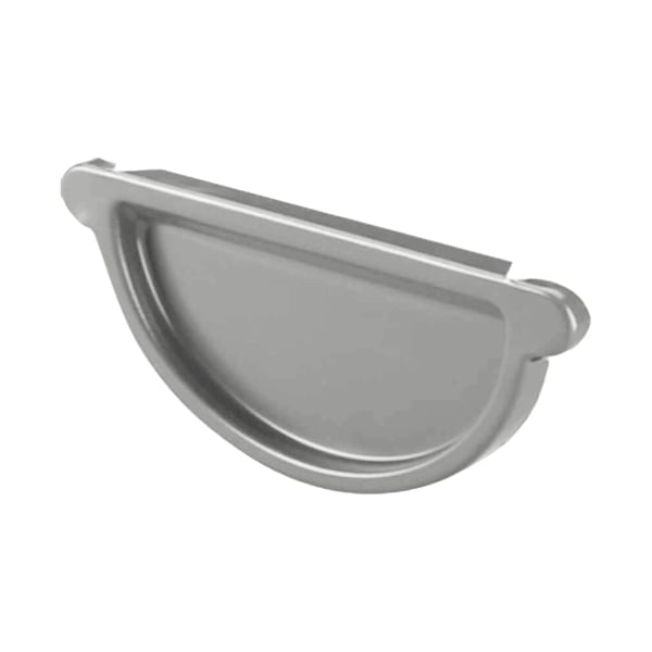 Rinnenendstück aus Stahl in Weißaluminium (RAL 9006) mit 50 µm Polyurethan-Beschichtung, glatte Oberfläche