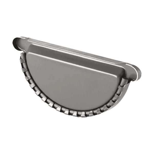 Rinnenendstück aus Stahl, Graualuminium RAL 9007, mit geriffelter Rückseite, Detailansicht