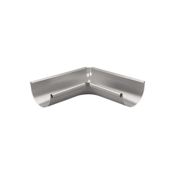 Rinneninnenwinkel 90 Grad aus Stahl, Graualuminium (RAL 9007), mit zwei Rohrstutzen