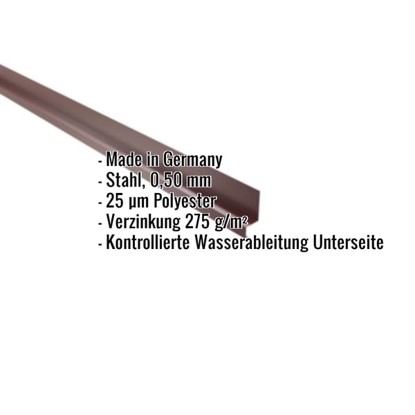 Sockelleiste Stahl weinrot, 0,50 mm, mit eingeblendeten Produktdetails wie Material und Beschichtung