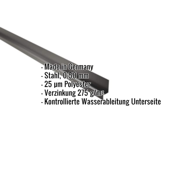 Sockelleiste Tiefschwarz RAL 9005, Stahl 0,50 mm, Polyester 25 µm, mit eingeblendeten Eckdaten