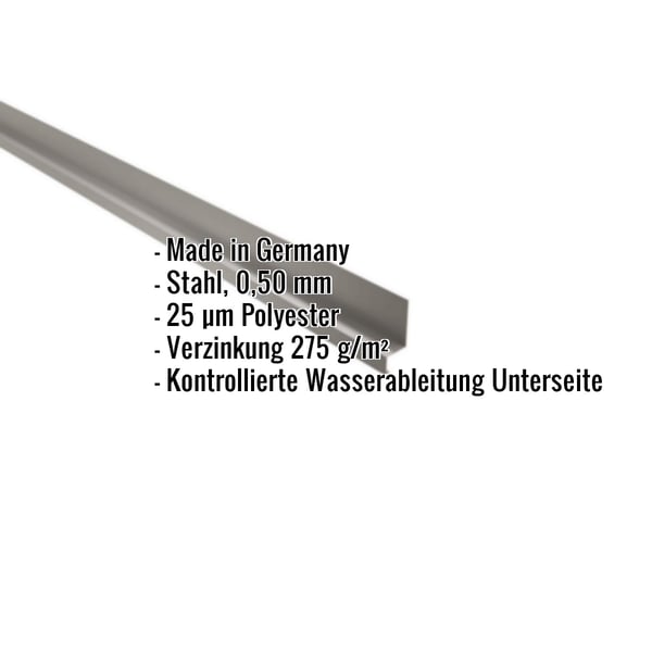 Sockelleiste Graualuminium RAL 9007, 0,50 mm Stahl, 25 µm Polyesterbeschichtung, mit eingeblendeten Eckdaten