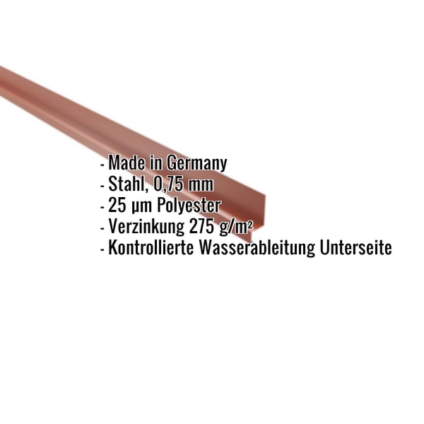 Sockelleiste Stahl kupferbraun mit Polyesterbeschichtung, Eckdaten eingeblendet
