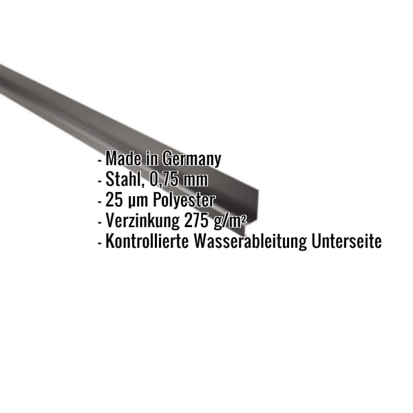 Sockelleiste Stahl schokoladenbraun, 0,75 mm, mit eingeblendeten Eckdaten