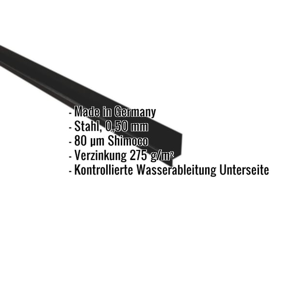 Sockelleiste Tiefschwarz RAL 9005 Stahl 0,50 mm, Shimoco Beschichtung, Eckdaten eingeblendet