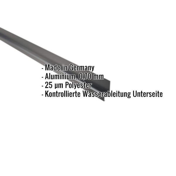 Sockelleiste Aluminium Anthrazitgrau mit eingeblendeten Eckdaten zu Material, Staerke und Beschichtung