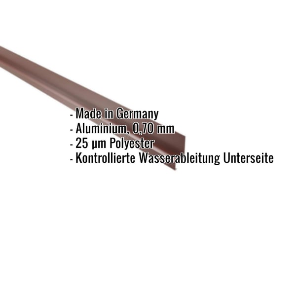 Sockelleiste Aluminium 0,70 mm Rotbraun RAL 8012 mit eingeblendeten Eckdaten