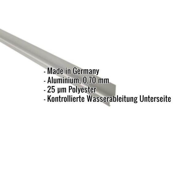 Sockelleiste Aluminium Weißaluminium, 0,70 mm, mit eingeblendeten Eckdaten zu Material und Beschichtung