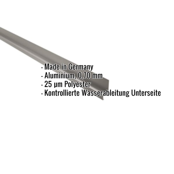 Sockelleiste Aluminium Graualuminium mit eingeblendeten Eckdaten zu Material, Staerke und Beschichtung