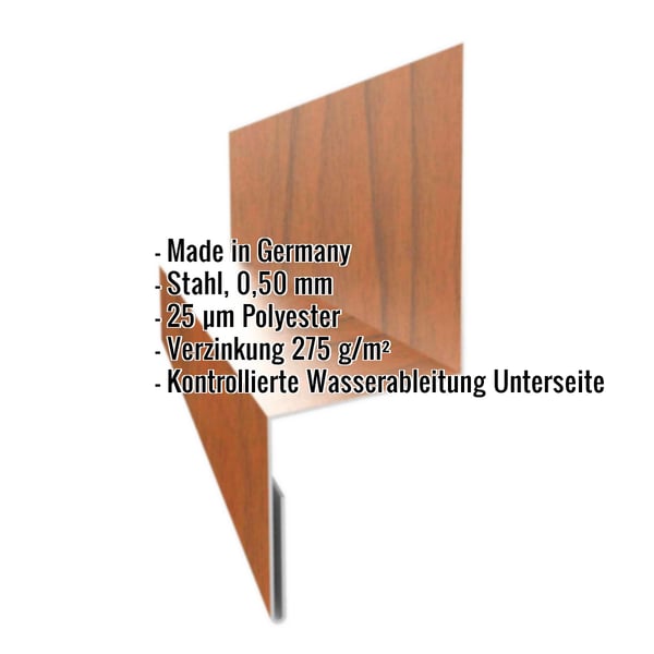 Sockelleiste Typ 1 aus Stahl in Eiche, 0,50 mm, mit eingeblendeten technischen Details