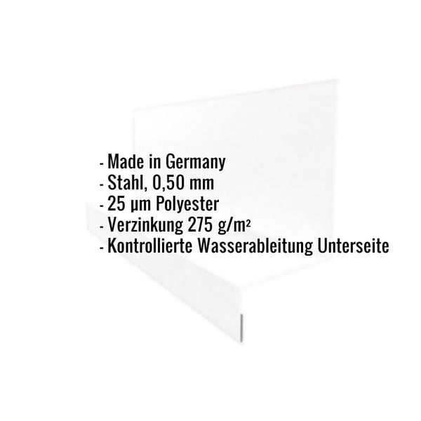 Sockelleiste Stahl lichtgrau, 0,50 mm, mit eingeblendeter Liste der wichtigsten Eckdaten