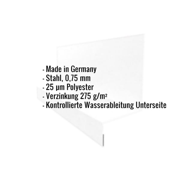 Sockelleiste Typ 1 aus Stahl, 0,75 mm, lichtgrau, mit eingeblendeten Eckdaten