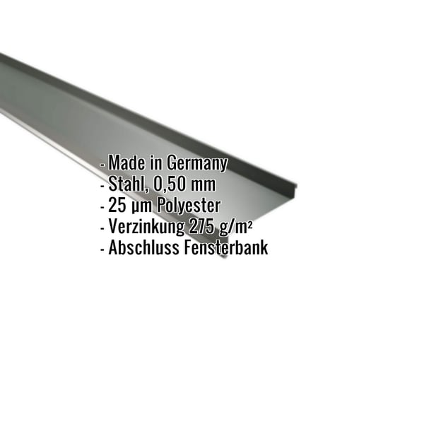 Sohlbank Chromoxidgrün RAL 6020, 0,50 mm Stahl, mit eingeblendeten Eckdaten