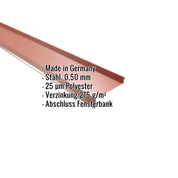 Sohlbank Kupferbraun RAL 8004, Stahl 0,50 mm, mit eingeblendeten Eckdaten