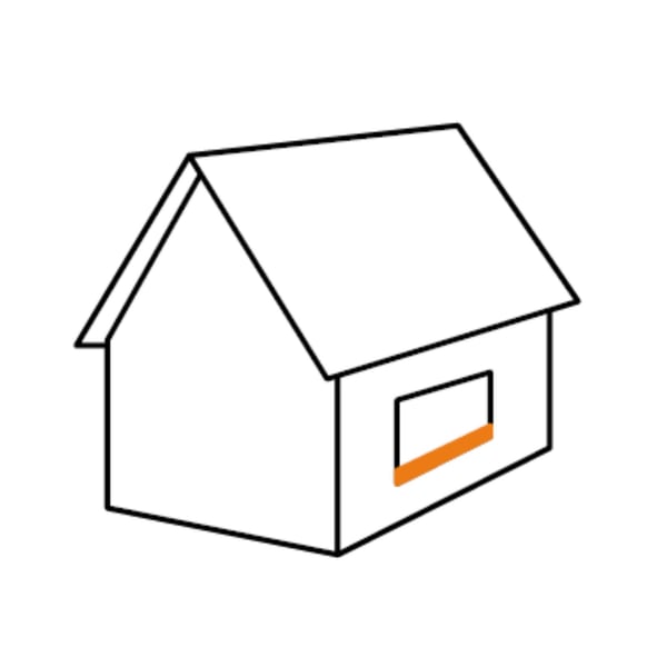 Stilisierte Haus-Skizze mit orange markierter Sohlbank unter einem Fenster