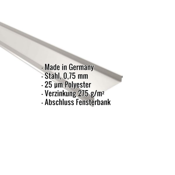 Sohlbank aus Stahl, 0,75 mm, Grauweiß (RAL 9002) mit Polyesterbeschichtung, Eckdaten eingeblendet