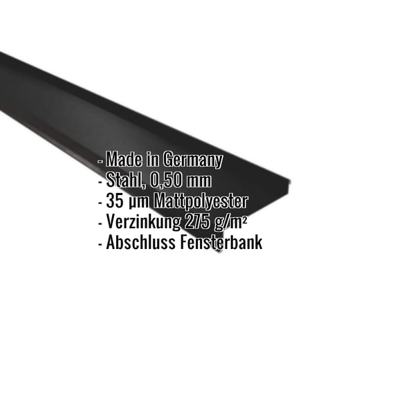 Sohlbank Stahl 0,50 mm Schwarz Mattpolyester mit eingeblendeten Eckdaten
