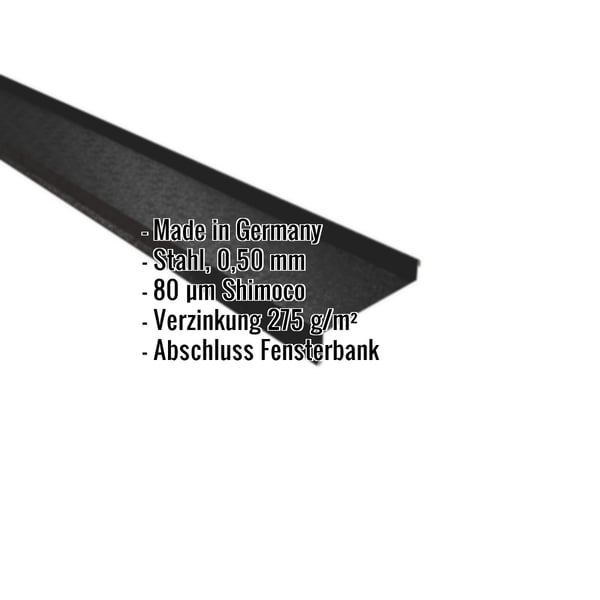 Sohlbank Stahl Tiefschwarz RAL 9005 mit 80 µm Shimoco Beschichtung, Eckdaten eingeblendet