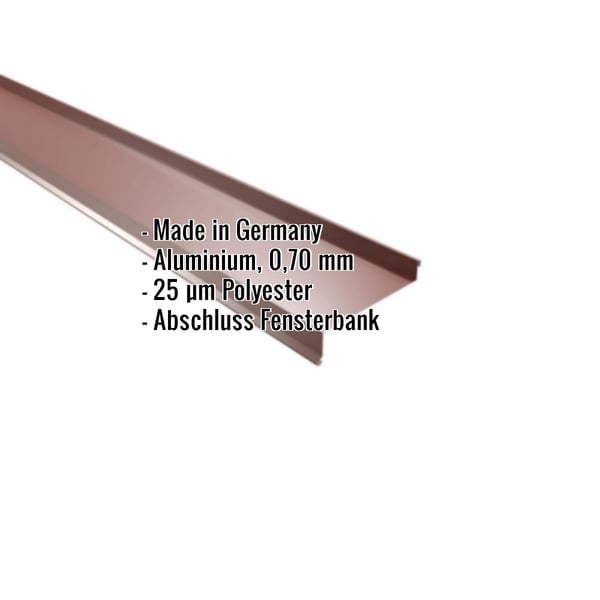 Sohlbank Aluminium rotbraun RAL 8012, 0,70 mm, mit eingeblendeten Eckdaten