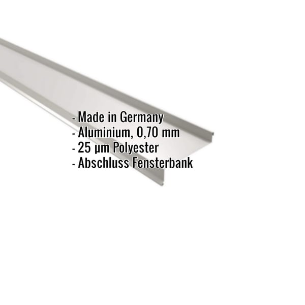 Sohlbank Aluminium Weißaluminium RAL 9006, 0,70 mm Stärke, mit eingeblendeten Eckdaten