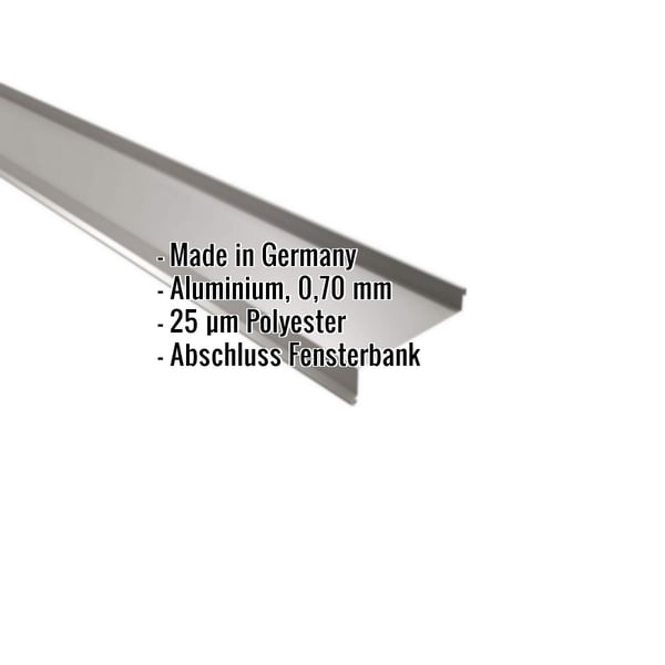 Sohlbank Aluminium Graualuminium mit eingeblendeten Eckdaten zu Material, Staerke und Beschichtung