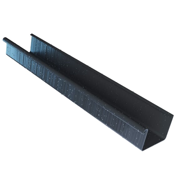 Stahl Kastenrinne Anthrazitgrau 4,00 m mit Wassertropfen, schraege Ansicht