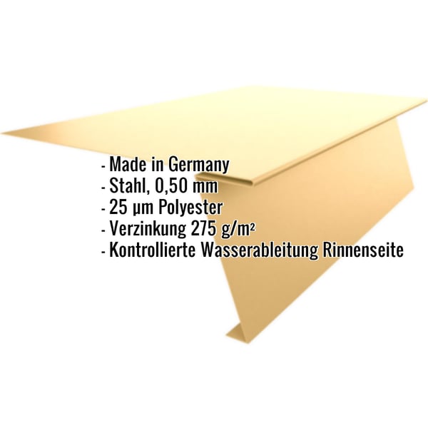 Startprofil fuer Stehfalzprofil PD-510-S, sandgelb, mit eingeblendeten Eckdaten zu Material und Beschichtung