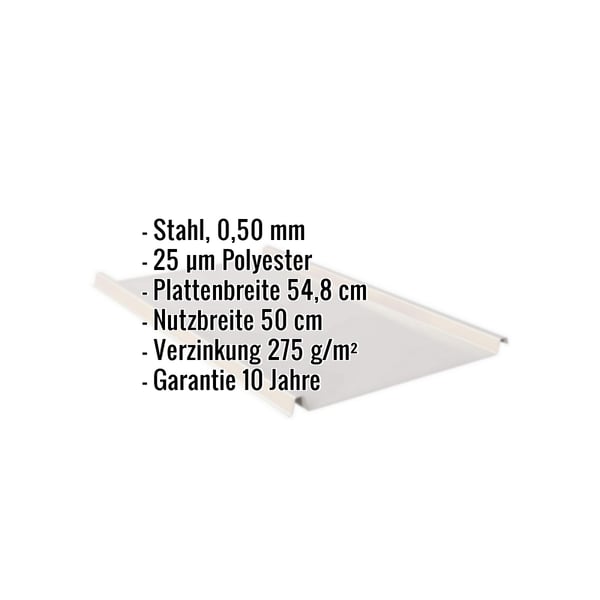 Stehfalzblech 33/500-LE Stahl 0,50 mm Lichtgrau, Eckdaten eingeblendet