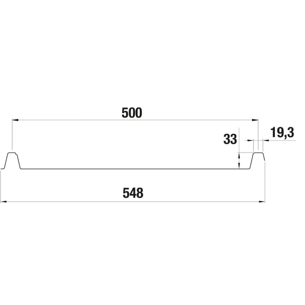 Technische Zeichnung Stehfalzblech 33/500-LE mit Profilmassen 548 mm, 500 mm und 33 mm