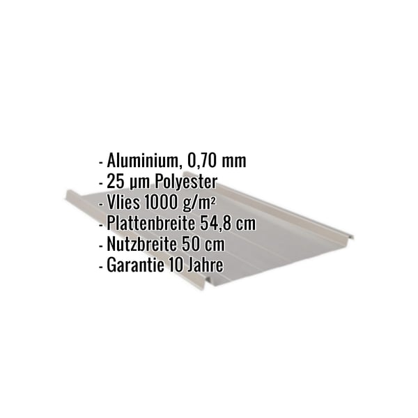 Stehfalzblech Graualuminium RAL 9007 mit Anti-Tropf Vlies, Eckdaten eingeblendet
