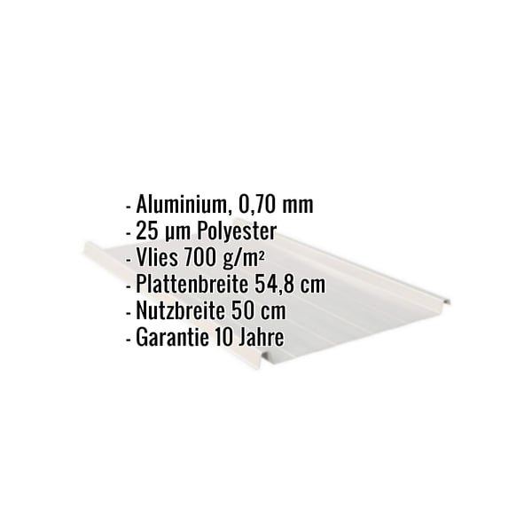 Stehfalzblech Aluminium 0,70 mm Weißaluminium, Eckdaten eingeblendet